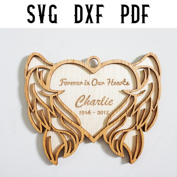 Heart Angel Memorial Ornaments - Fichiers découpés au laser personnalisables - SVG / Dxf / Laser Cutting / Glowforge