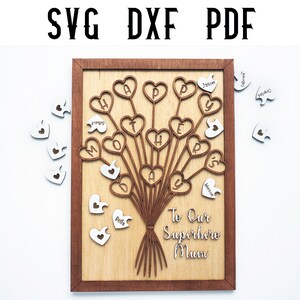 Buquê de flores em formato de coração personalizado para o Dia das Mães, arquivo cortado a laser (SVG, DXF e PDF)