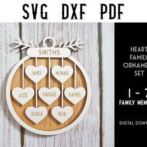 Custom Heart Family Ornament Laser Cut Files (SVG/DXF)