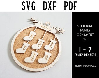 Customizable Stocking Family Ornament Laser Cut Files (SVG/DXF/PDF)