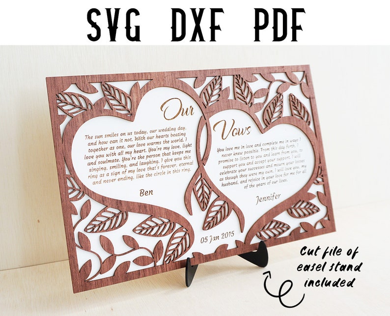 Hochzeitsgelübde Laser Cut Datei / Individualisierbare Verlobungs schwören / Hochzeit svg / Jubiläum svg / SVG DXF PDF Glowforge / Laser Cutting Bild 2