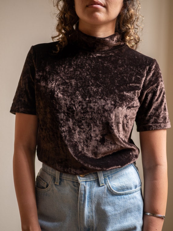 90s Bergdorf Goodman Brown Velvet Top 