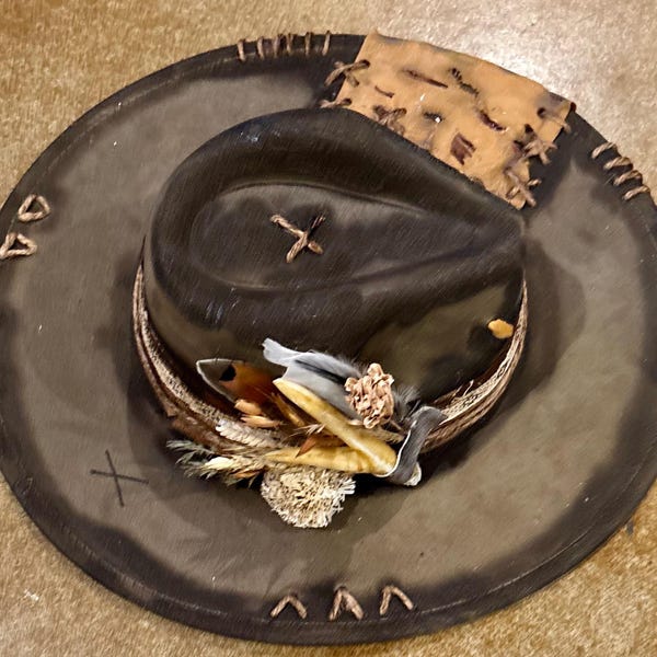 Anelle..Olijfgroene handgeschilderde fedora-cowgirl-cowgirlhoed