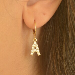 Initial Earrings, Letter Earrings, Earrings, Hoop Earrings with Charm, Personalized Earrings, Diamond Earrings
