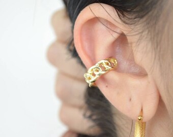 Chain Ear Cuff, Gold Ear Wrap, Fake Conch Earrings, Cartilage Earring non Piercing, 18k Gold plated Earring