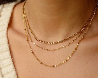 Gold Chain Necklaces, Gold Layering Necklace, Dainty Chain Choker, Hypoallergenic, Tarnish Free