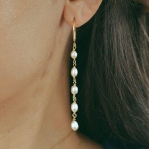 14k Gold Filled Pearl Earrings, Elegant Long Earrings, Dangle Bridal Earrings, Statement Earrings, Wedding Earrings (Adele)