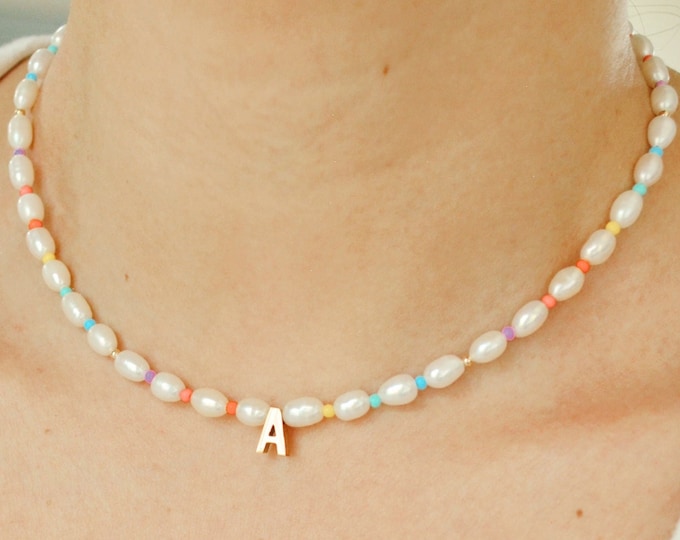 Personalized Gold Pearl Initial Necklace – Custom Initial Jewelry, Gift for Her