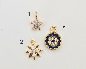 Gold Charms & Pendants - Tiny Stars, Starburst, Evil Eye – Jewelry Making Supplies, Gold Plated, Stainless Steel Charms