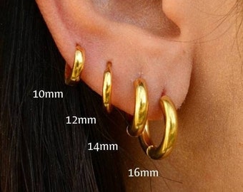 Gold Hoop Earrings, Huggie Hoops, Thick Hoop Earrings, Cartilage Hoops, Tarnish Free Earrings, Stainless Steel Hoops