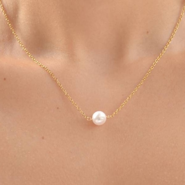 14k Gold Filled Floating Pearl Necklace, Pearl Drop Necklace, Bride Necklace, Bridesmaid Jewelry, Delicate Pearl Necklace