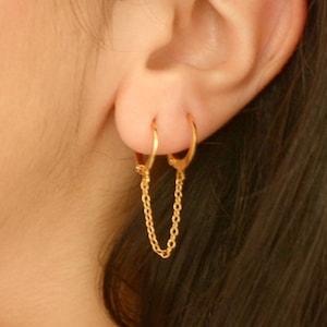 Double Piercing Earring, Chain Earrings,  Gold Hoops, Handcuff Hoop Earrings, Cartilage Hoops