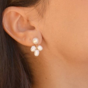 Bridal Pearl Earrings, Pearl Stud Earrings, Dangle Earrings for bride, Flower Earrings, Bridal Earrings, Statement Earrings