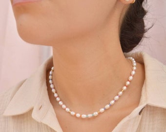 Pearl Bead Necklace, Rainbow Pearl Choker, Fun Chunky pearl necklace, Beach Necklace, for her, for him