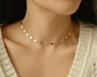 Gold Star Choker, Gold Star Necklace, Gold Star Choker Necklace Dainty, Celestial Jewelry, Constellation Necklace