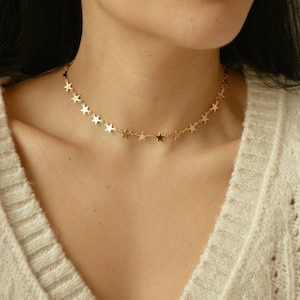 Gold Star Choker, Gold Star Necklace, Gold Star Choker Necklace Dainty, Celestial Jewelry, Constellation Necklace image 1