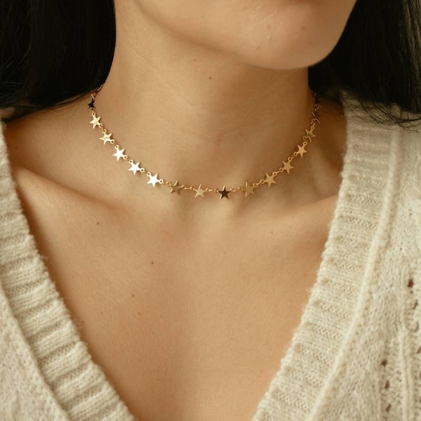 Gold Star Choker, Gold Star Necklace, Gold Star Choker Necklace Dainty, Celestial Jewelry, Constellation Necklace