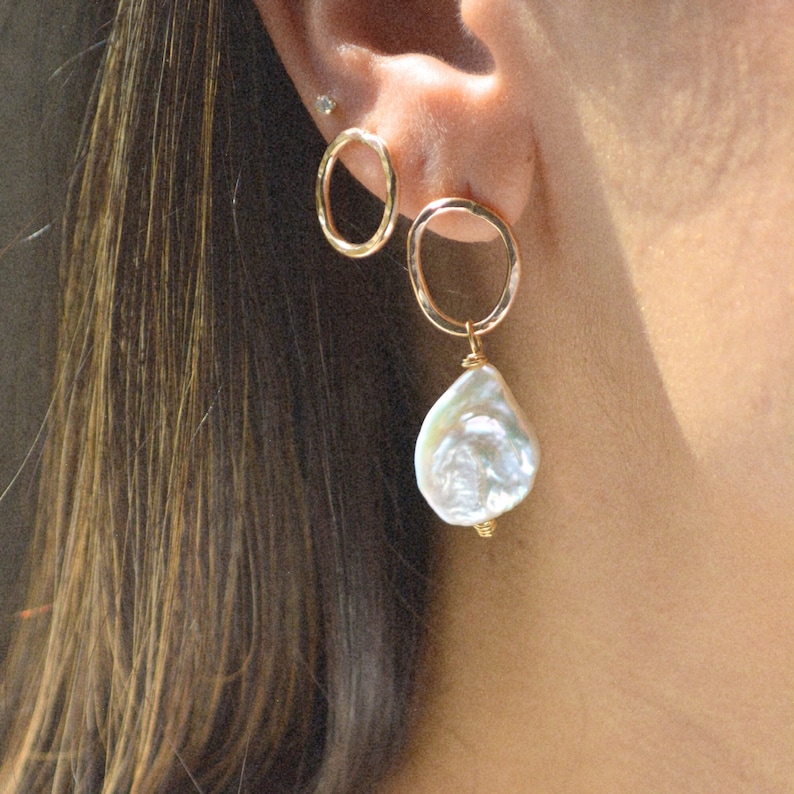 14k Gold filled Pearl Bridal Earrings, Baroque Pearl Earrings, Elegant Earrings, Dangle Statement Earrings Ava Earrings image 3