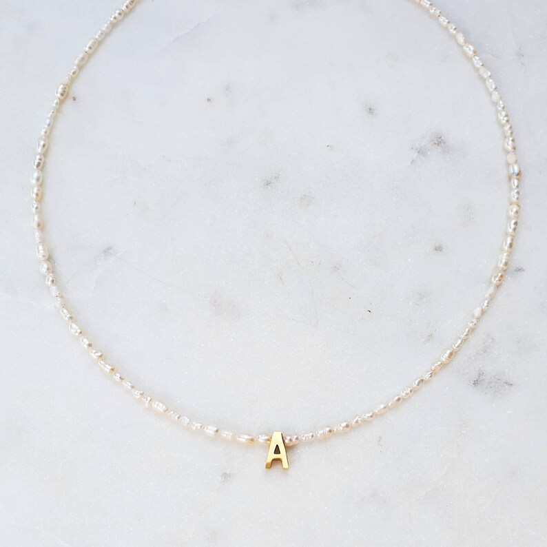 Gold Pearl Initial Necklace Letter Necklace Personalized Etsy