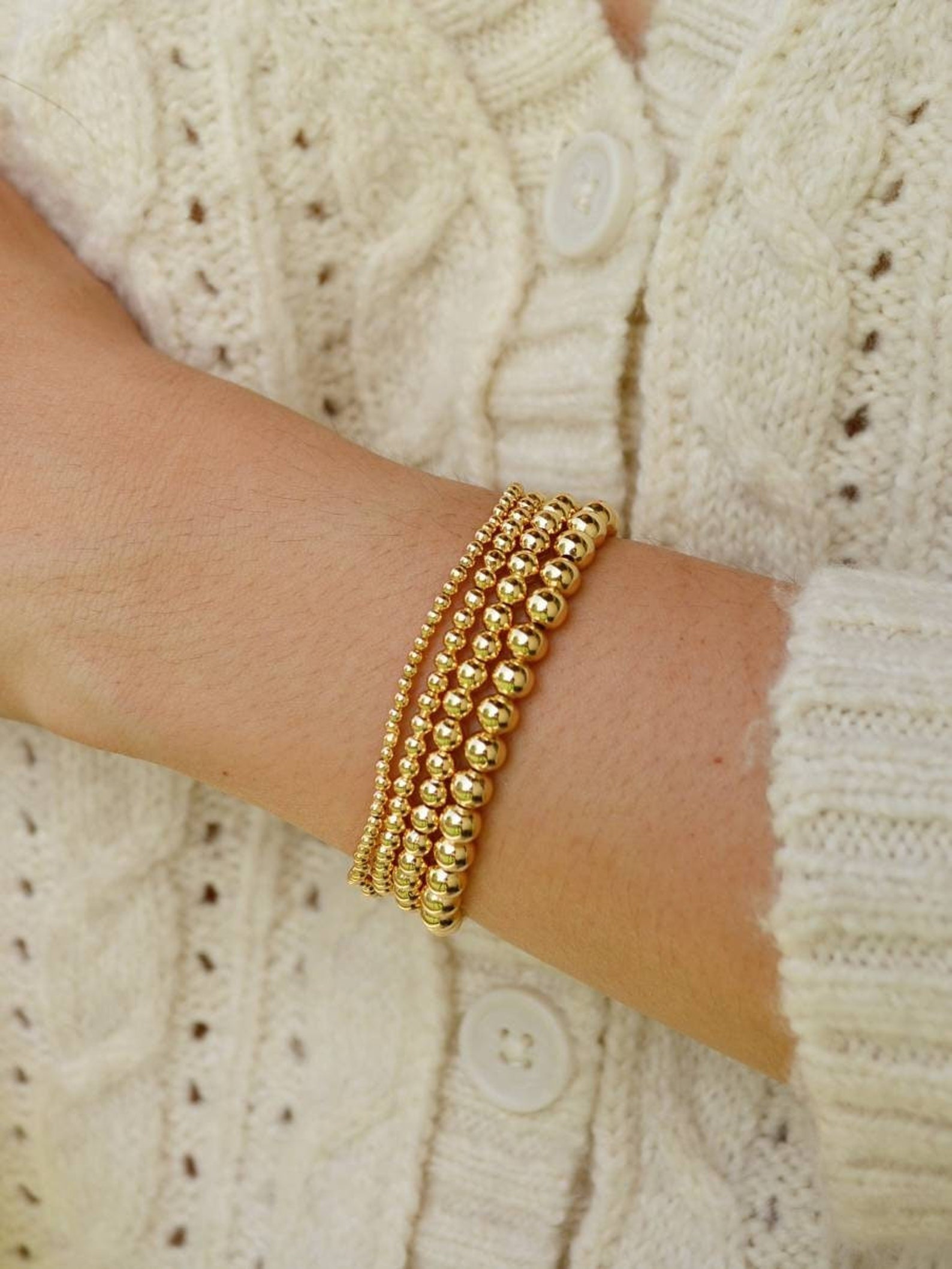 Gold Bead Bracelet Beaded Bracelet Gold Bracelet Stack Etsy