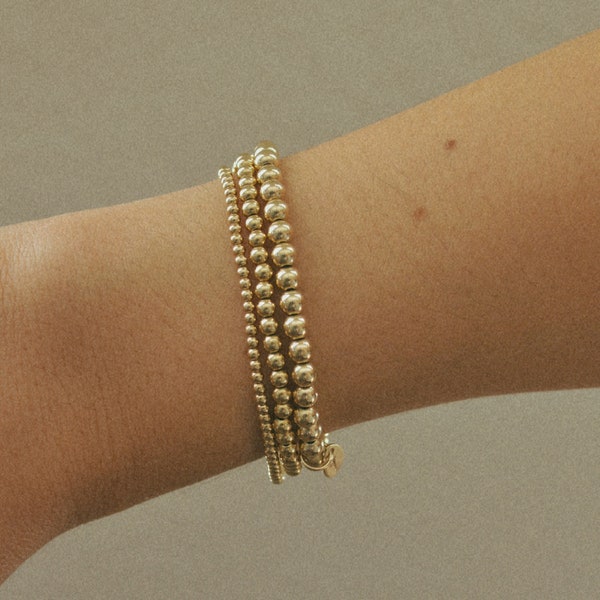 Gold Bead Bracelet, Beaded Bracelet, Gold Bracelet Stack, Baroque Pearl, Stacking Bracelet 2mm 3mm 4mm