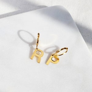 Initial Letter Earrings, Custom Hoop Earrings with charm, Dangle Initial Earring, Mismatch Earrings, Piercing Earring, Personalized Jewelry image 2