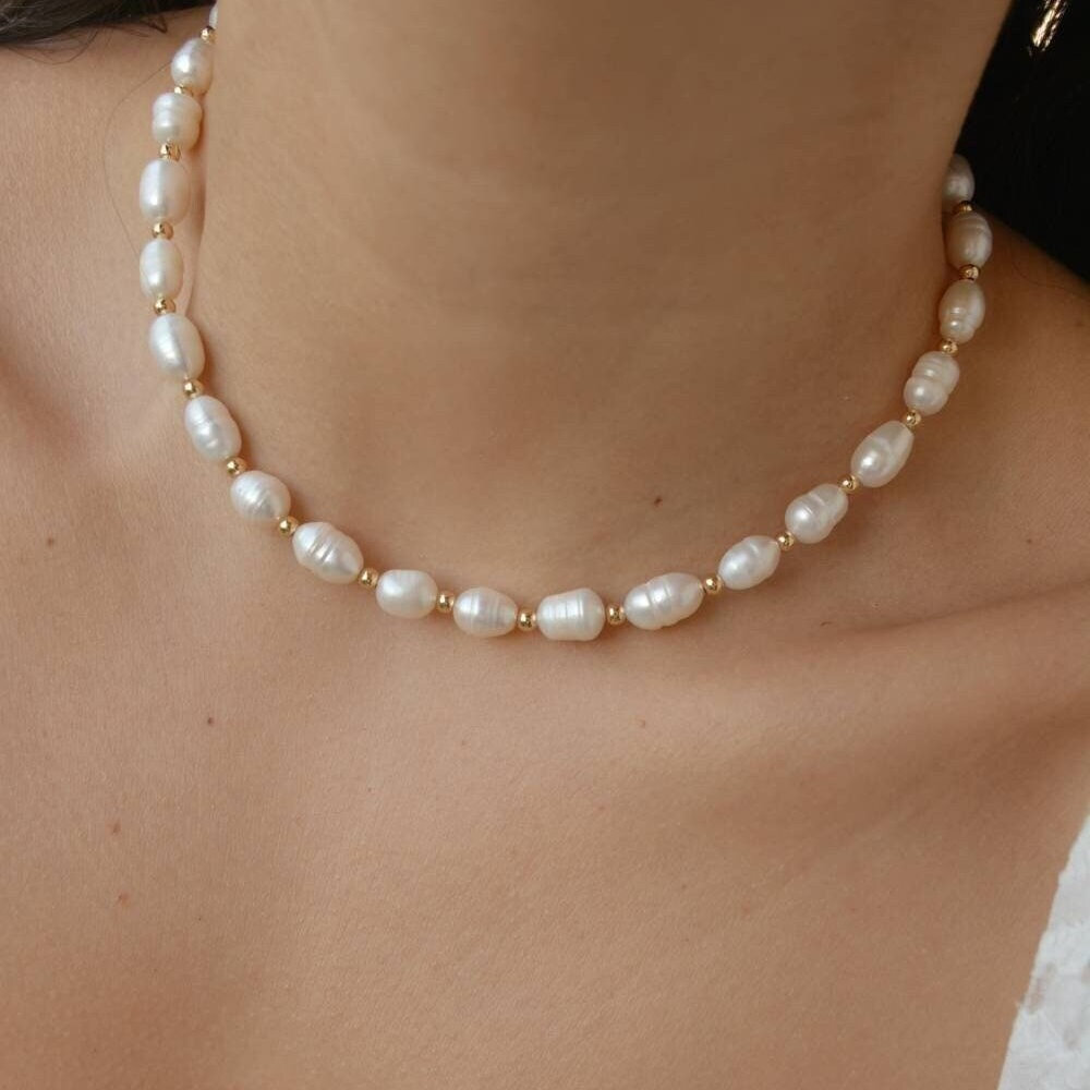 14K アイボリー ビーズ ネックレス 14K ゴールドフィルド パール 