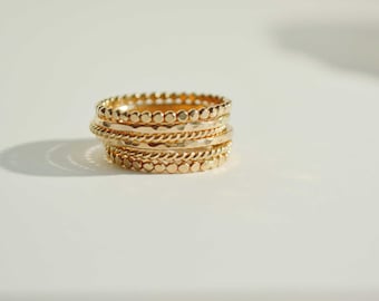 Ringenset van 14k verguld goud – Stapelbare minimalistische gouden ringen, verfijnde sieraden voor elke dag, cadeau voor haar