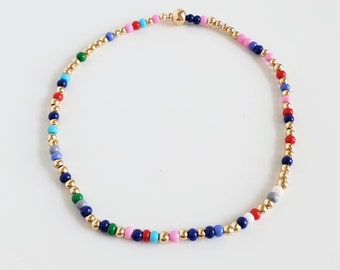 Colorful Beaded Bracelet, Miyuki Seed Beads Bracelet, Gold Bracelet Stack, Stacking Bracelet 2mm, Dainty Bracelet (Mermaid)