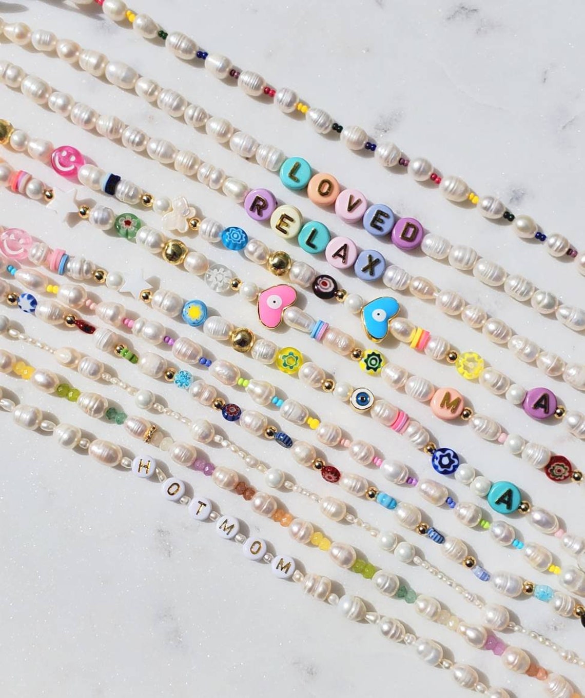 Pearl Initial Necklace Bead Letter Necklace Statement Etsy