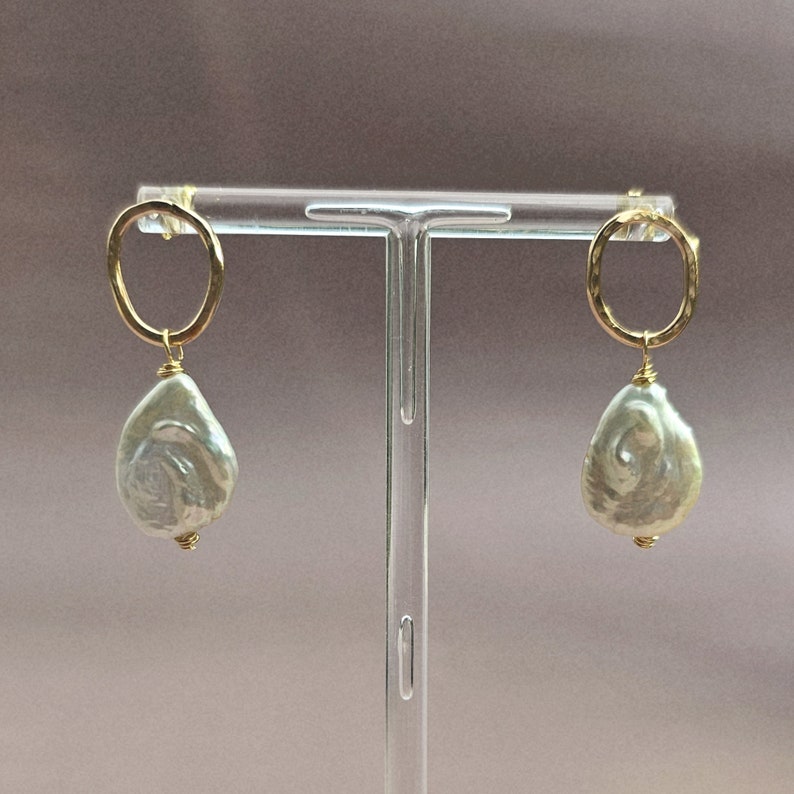 14k Gold filled Pearl Bridal Earrings, Baroque Pearl Earrings, Elegant Earrings, Dangle Statement Earrings Ava Earrings image 6