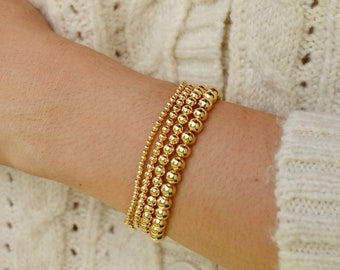 14k Gold Filled Beaded Bracelet, Gold Bracelet Stack, Stacking Bracelet 2mm 3mm 4mm, Dainty Bracelet