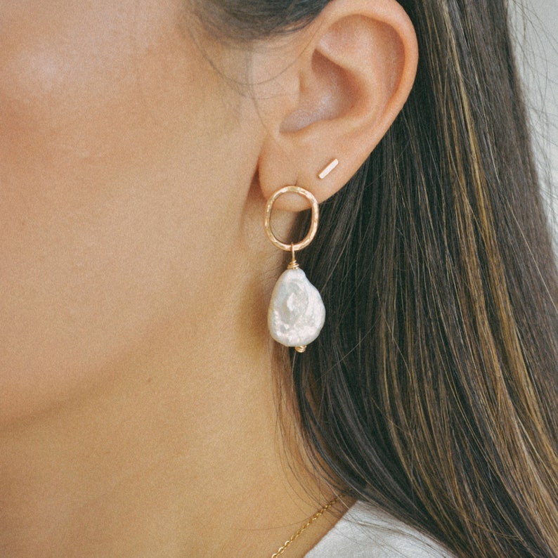 14k Gold filled Pearl Bridal Earrings, Baroque Pearl Earrings, Elegant Earrings, Dangle Statement Earrings Ava Earrings image 1
