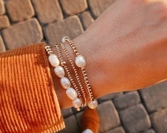 Bracciale Impilabile Oro Con Perline E Perle – Set Di Braccialetti Elasticizzati A Strati Per Donna - 3