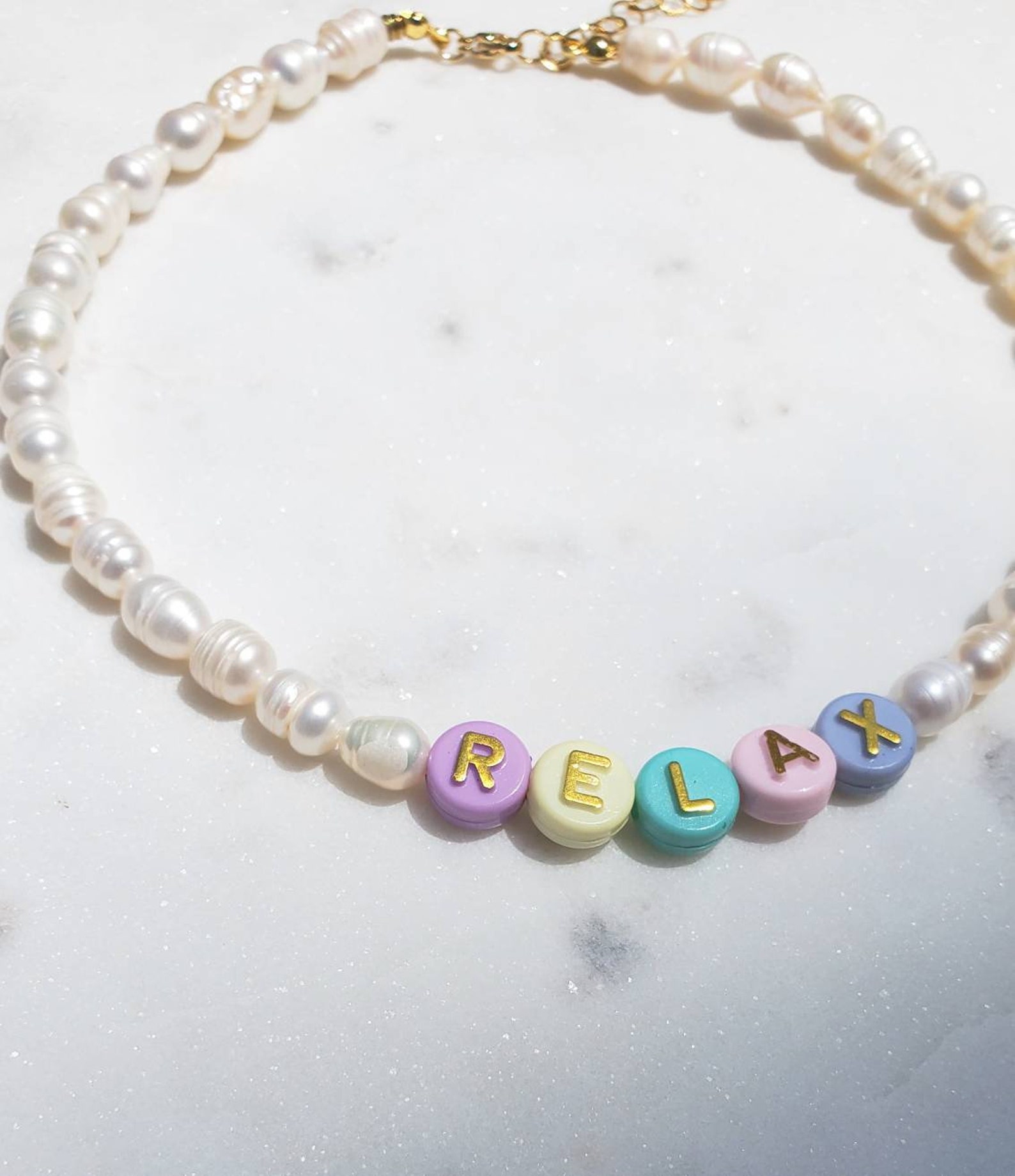 Pearl Initial Necklace Bead Letter Necklace Statement Etsy