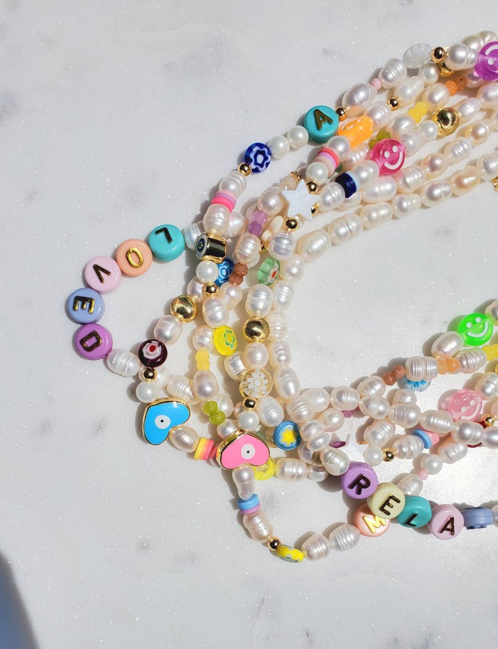 Pearl Initial Necklace Bead Letter Necklace Statement Etsy