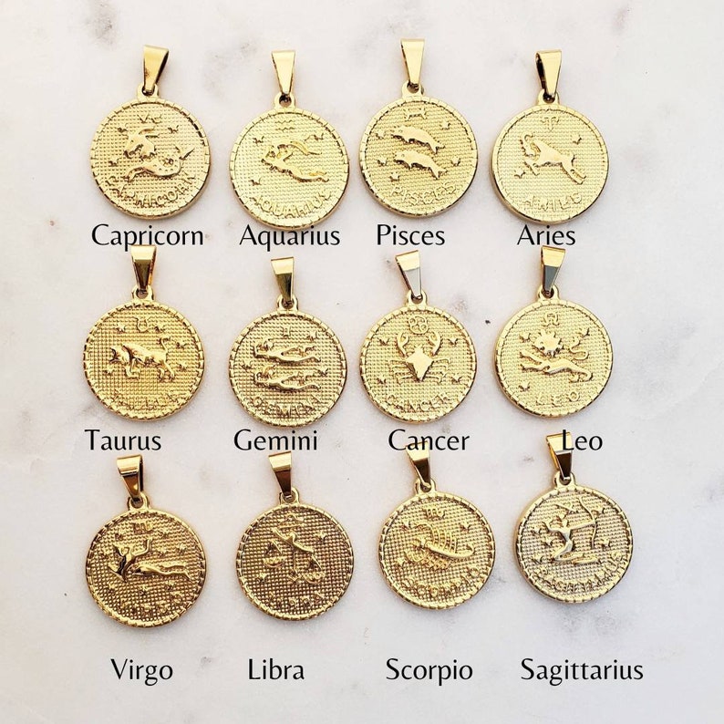 Zodiac Necklace, Zodiac Coin Necklace, Medallion Necklace, Zodiac Sign, Virgo Necklace, Leo Necklace, Scorpio Sign, Tarnish Free image 6