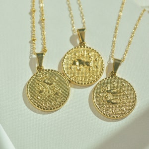 Zodiac Necklace, Zodiac Coin Necklace, Medallion Necklace, Zodiac Sign, Virgo Necklace, Leo Necklace, Scorpio Sign, Tarnish Free image 4