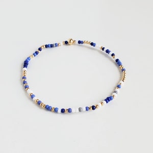 Blue Beaded Bracelet, Miyuki Seed Beads Bracelet, Gold Bracelet Stack, Stacking Bracelet 2mm, Dainty Bracelet (Blue Sky)