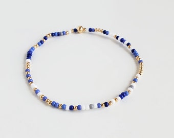 Blue Beaded Bracelet, Miyuki Seed Beads Bracelet, Gold Bracelet Stack, Stacking Bracelet 2mm, Dainty Bracelet (Blue Sky)