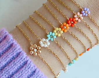 Flower Bracelet, Pearl Bracelet, Gold filled Bracelet, Beaded Bracelet, Flower Girl Bracelet, Bridesmaid Jewelry