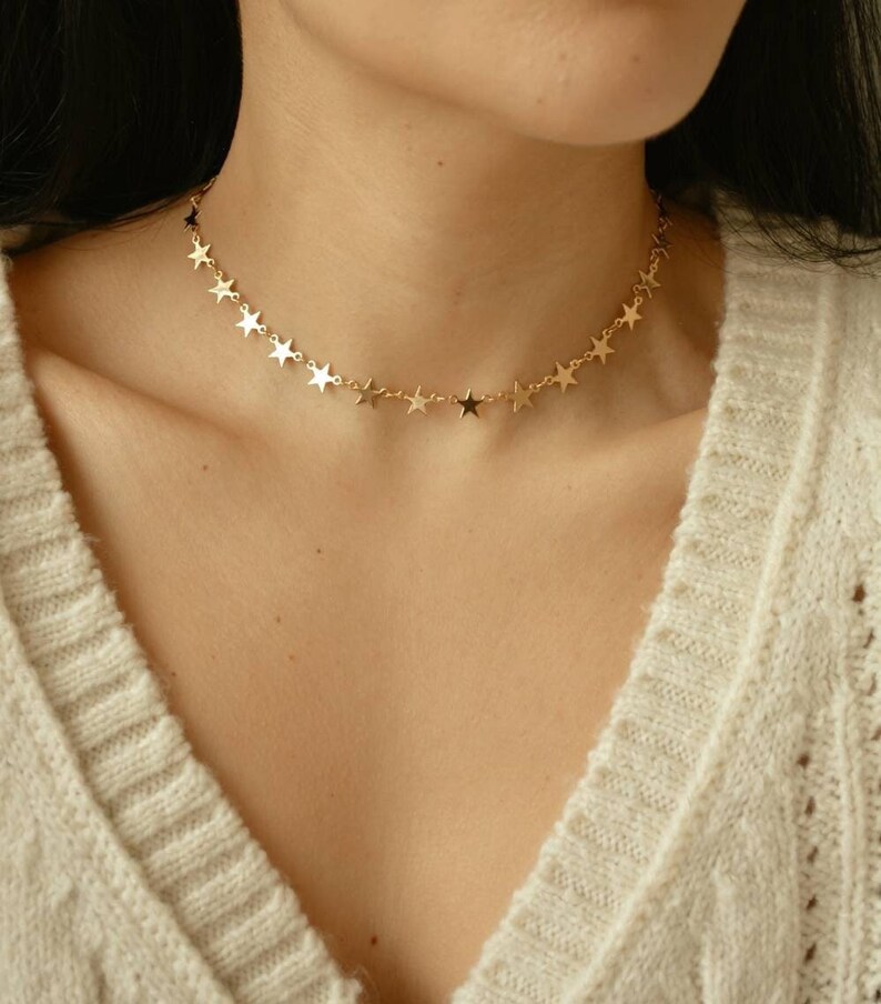 Gold Star Choker, Gold Star Necklace, Gold Star Choker Necklace Dainty, Celestial Jewelry, Constellation Necklace image 1