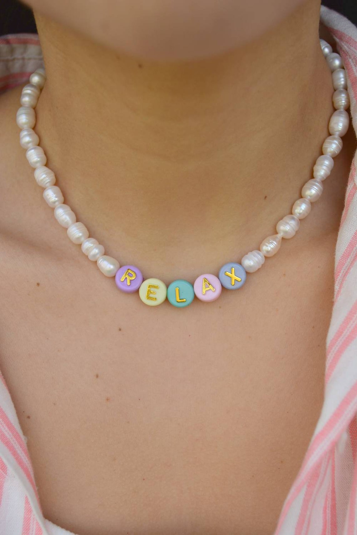 Pearl Initial Necklace Bead Letter Necklace Statement Etsy