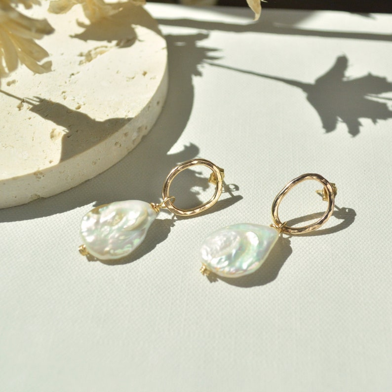 14k Gold filled Pearl Bridal Earrings, Baroque Pearl Earrings, Elegant Earrings, Dangle Statement Earrings Ava Earrings image 2