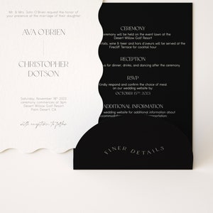 Wavy Wave Invitation Set Modern Wedding Event Invitation Monochrome Wedding Invitation Card Minimalist Wedding Invitation Onyx image 5