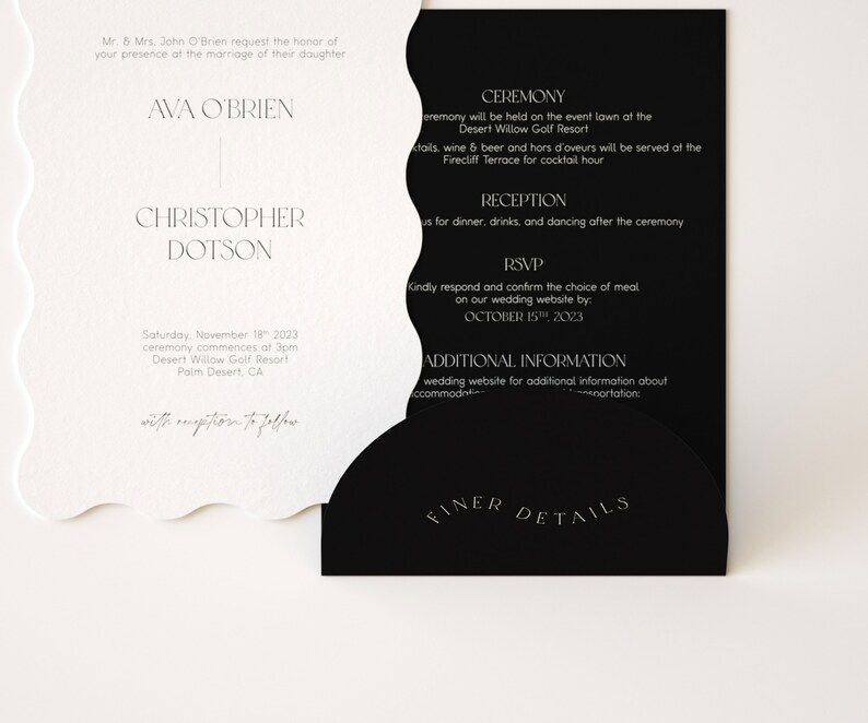 Wavy Wave Invitation Set Modern Wedding Event Invitation Monochrome Wedding Invitation Card Minimalist Wedding Invitation Onyx image 5