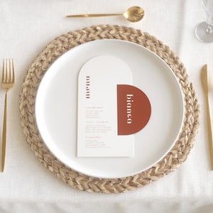 Terracotta Wedding Dinner Menu, Arch Dinner Menu Card, Arch Wedding Place Cards, Personalized Name Cards, Modern Name Cards - Marrakesh