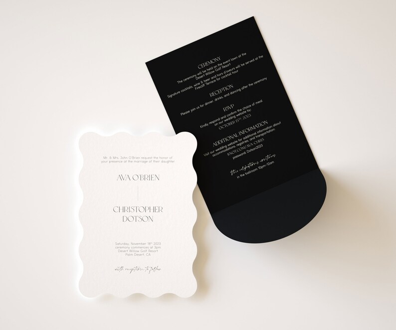 Wavy Wave Invitation Set Modern Wedding Event Invitation Monochrome Wedding Invitation Card Minimalist Wedding Invitation Onyx image 2