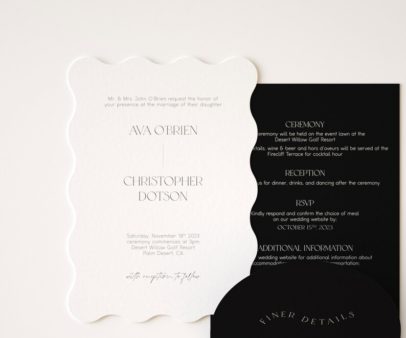 Wavy Wave Invitation Set Modern Wedding Event Invitation Monochrome Wedding Invitation Card Minimalist Wedding Invitation Onyx image 4