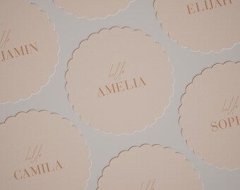 Wavy Circle Wedding Name Cards: Personalized Peach Place Cards